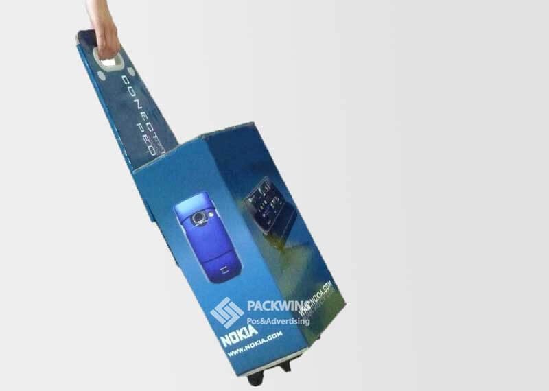 Cellphones Display Cardboard Advertising Box With Wheels And Handle Cellphones Display Cardboard Advertising Box With Wheels And Handle