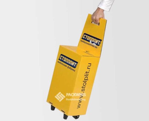 Furniture Carton Cardboard Stands 4C CMYK Printed Wheeled Trolley Box