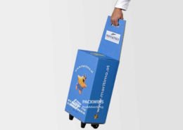 Sports Items Cardboard Display Stand Box On Wheels With Handle