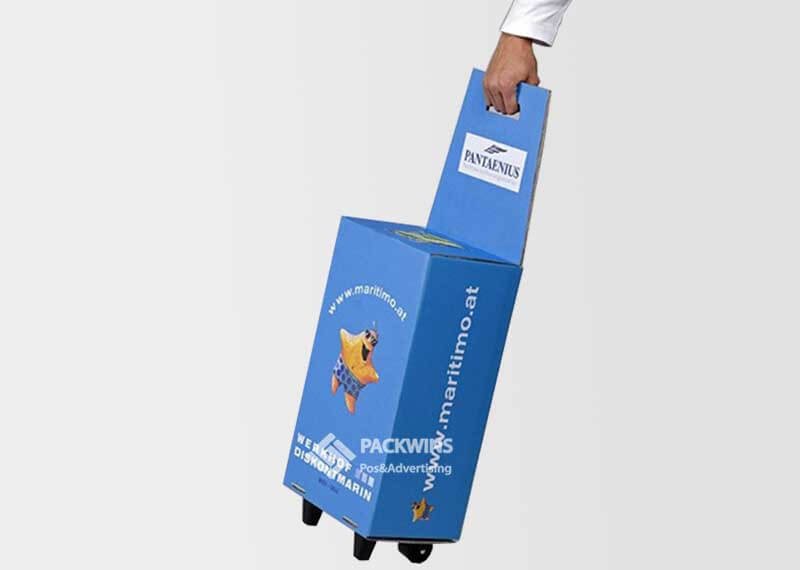 Sports Items Cardboard Display Stand Box On Wheels With Handle Sports Items Cardboard Display Stand Box On Wheels With Handle