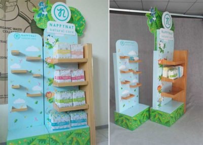 Unique Shape Designed Baby Diapers Cardboard Display Stands Unique Shape Designed Baby Diapers Cardboard Display Stands
