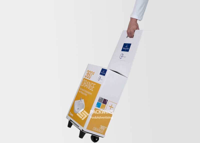 Washbasin Carton Merchandising Cardboard Display Trolley Stands Washbasin Carton Merchandising Cardboard Display Trolley Stands